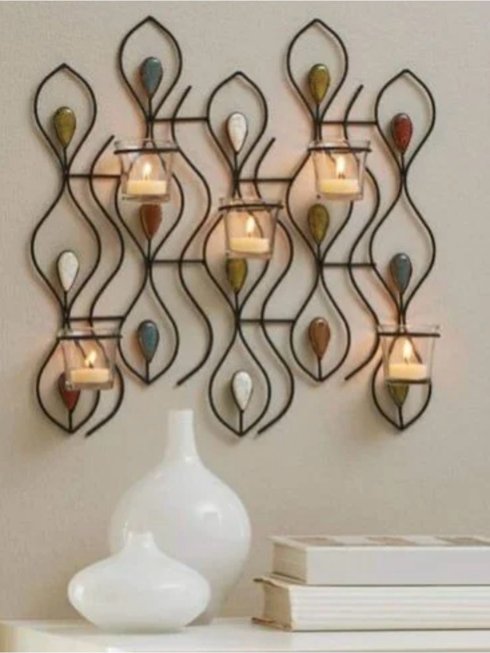 Metal Wall Sconce Candle Holder — Multicolor Iron Teardrop Design
